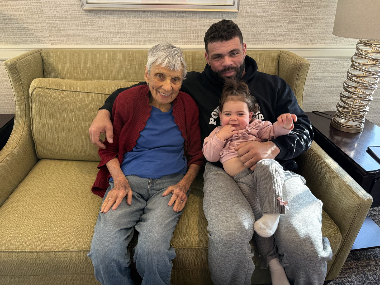 Toby with her grandson Sean and great-granddaughter Layla.